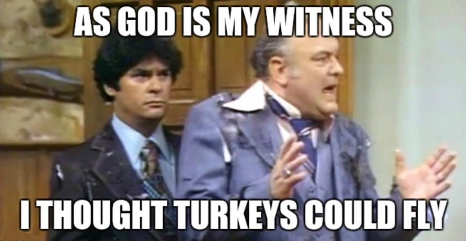 The famous WKRP in Cincinnati Thanksgiving episode lives on today – even in memes.