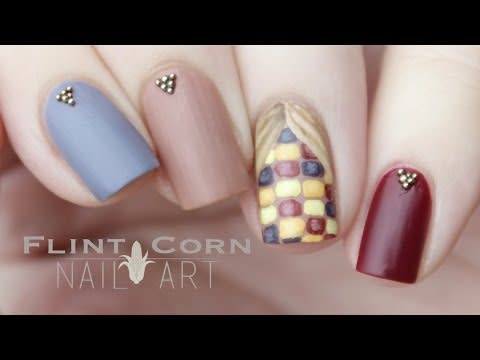 24) Indian Corn Thanksgiving Nails