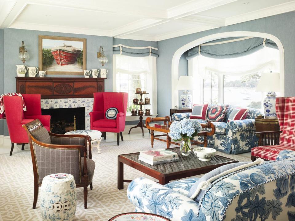 <p>Red, white and blue, needlepoint pillows, bunches of hydrangeas-this Westchester project has it all.</p>