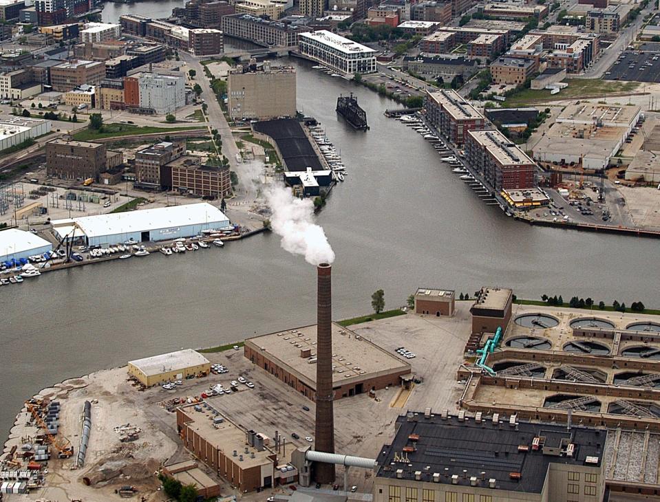 Normal operations of the 350-foot-tall smokestack on Jones' Island