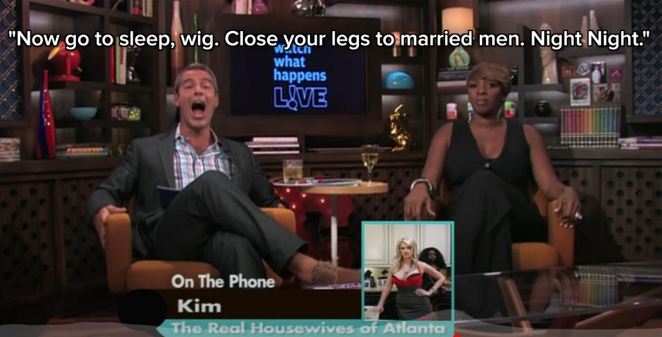 Andy Cohen with Nene Leakes talking to Kim Zolciak on Watch What Happens Live