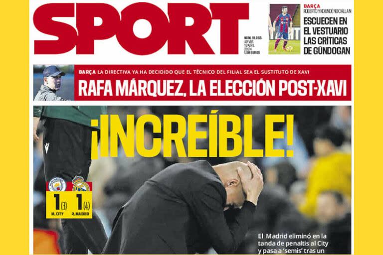 La portada de Sport, tras la victoria de Real Madrid sobre Manchester City