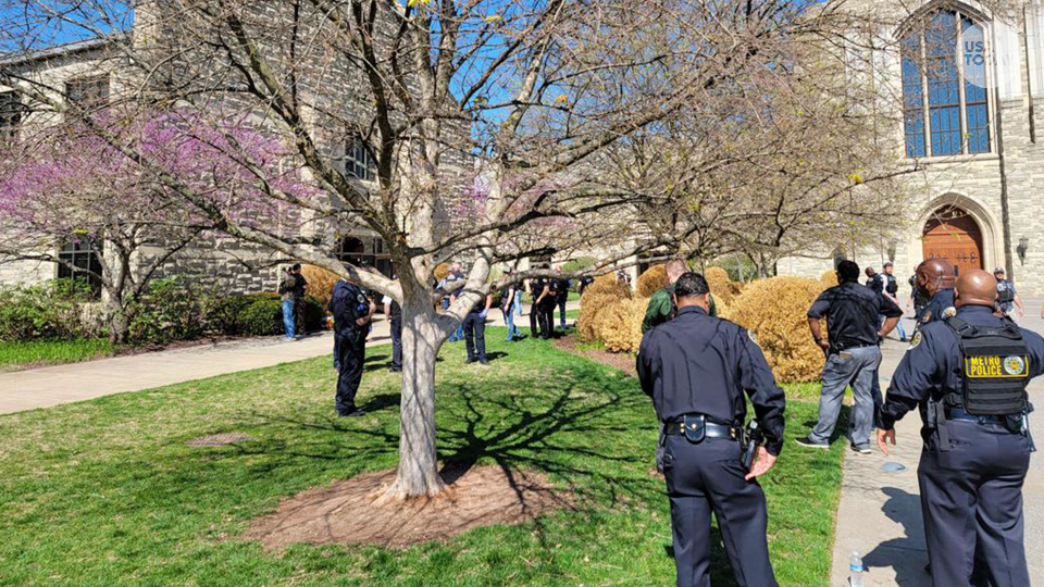 Police officers at an active shooter scene in Nashville, Tenn., on March 27, 2023.