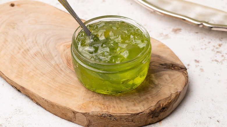 Mint jelly in jar