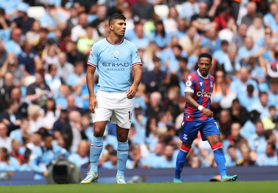 Manchester City midfielder Rodri in action at the Etihad Stadium (Manchester City FC via Getty Ima)