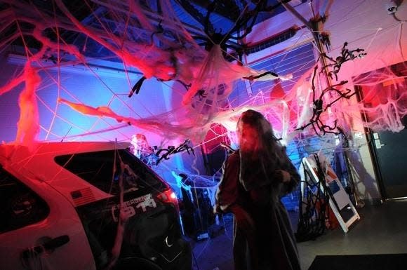 The haunted house at the Stoughton police station in 2018. (Marc Vasconcellos / The Enterprise)