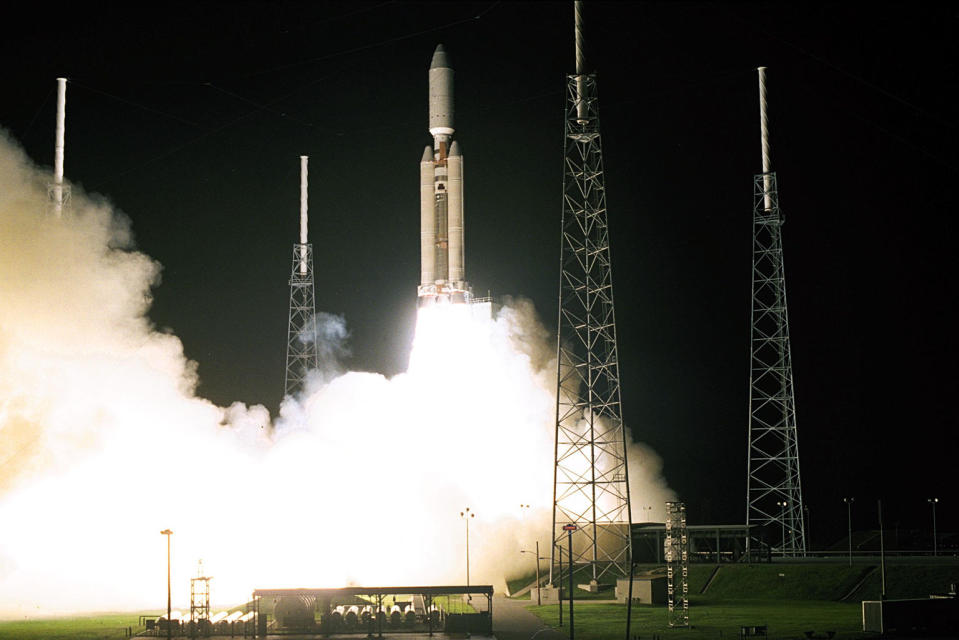 NASA's Cassini spacecraft lifts off on Oct. 15, 1997, atop a Titan IVB rocket. <cite>NASA</cite>