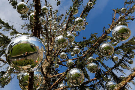 A Christmas tree is seen in downtown Rome, Italy December 19, 2017. REUTERS/Tony Gentile