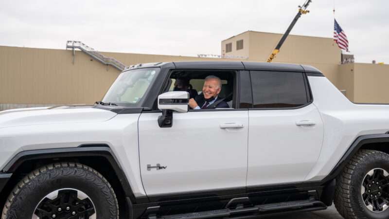 Joe Biden in an electric Hummer