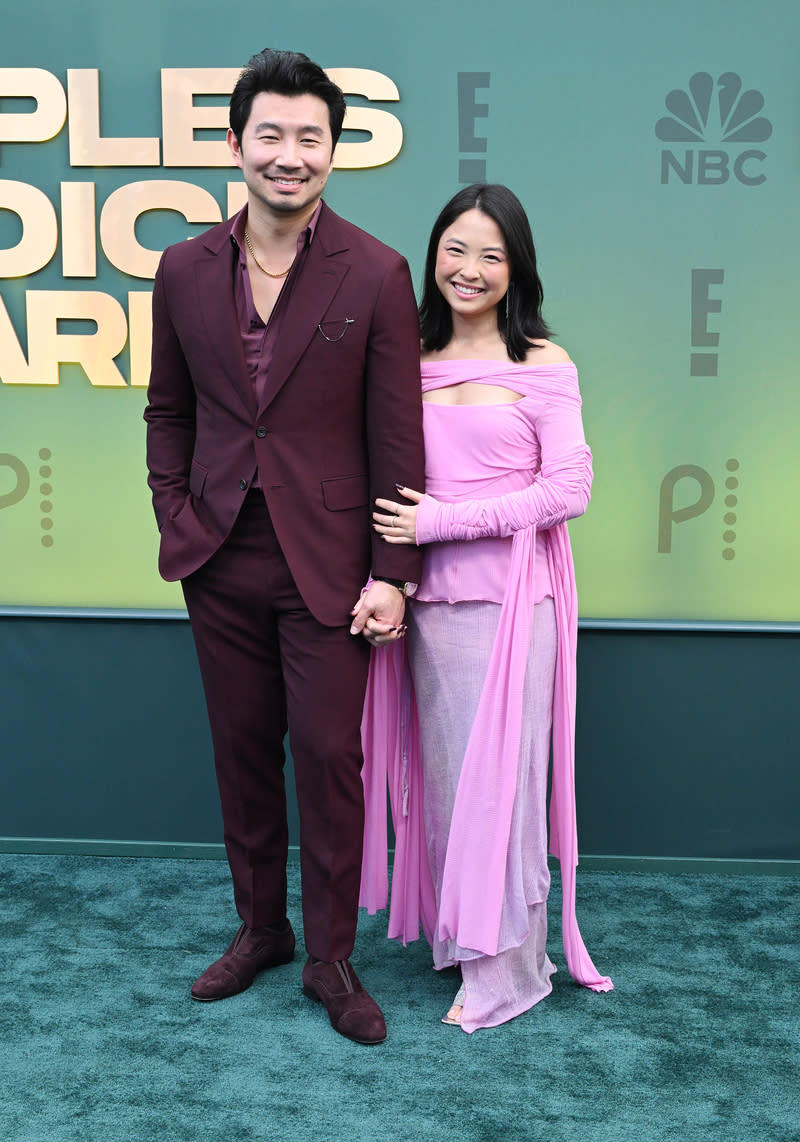 Simu Liu and Allison Hsu at the People's Choice Awards held at Barker Hangar on February 18, 2024 in Santa Monica, California.