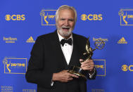 John McCook poses in the press room with the award for outstanding performance by a lead actor in a drama series for his role in "The Bold and the Beautiful" at the 49th annual Daytime Emmy Awards on Friday, June 24, 2022, in Pasadena, Calif. (Photo by Jordan Strauss/Invision/AP)