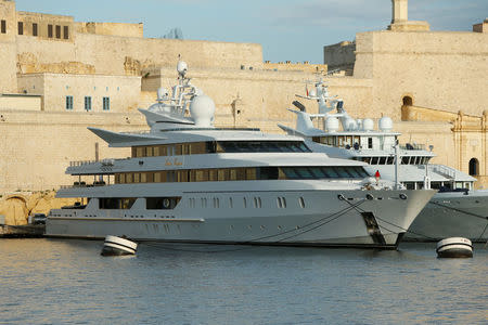 The super yacht Indian Empress, owned by fugitive Indian businessman Vijay Mallya, is seen berthed beneath Fort St Angelo in Valletta's Grand Harbour, Malta, December 9, 2016. REUTERS/Darrin Zammit Lupi