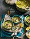 A nutrient-rich medley, combined with a crunchy, flavoursome salad, this is a satisfying, vegetarian-friendly spinach, broccoli and zucchini soup.