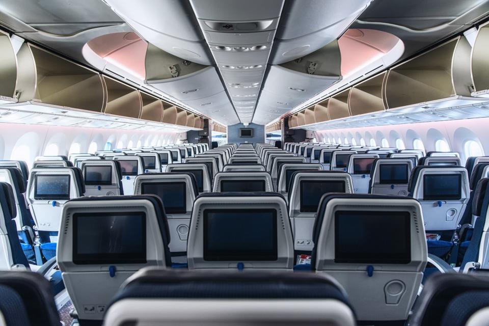 Cabin interior of a modern passenger aircraft (wide body)