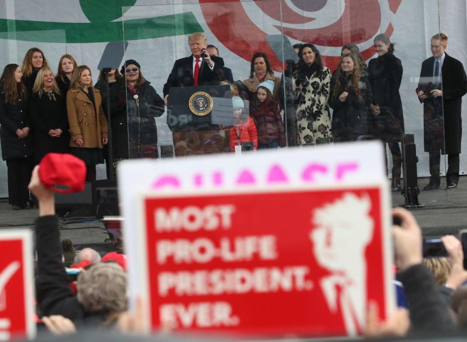 Then-President Donald Trump addresses the anti-abortion "March for Life"