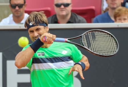 David Ferrer of Spain in action in the semifinal match against Fernando Verdasco, also of Spain, during the ATP tennis tournament Swedish Open in Bastad, Sweden July 22, 2017. TT News Agency/Adam Ihse via REUTERS