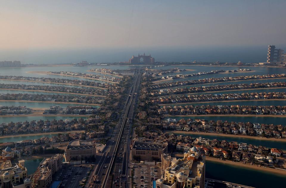 A picture shows the Palm Jumeirah in the Gulf emirate of Dubai on January 10, 2022.