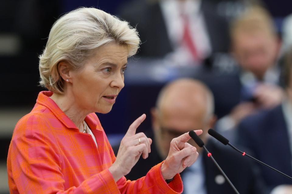 Ursula von der Leyen delivering her speech in Strasbourg (AP)