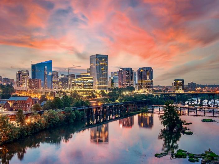 Richmond Virginia skyline and the James River