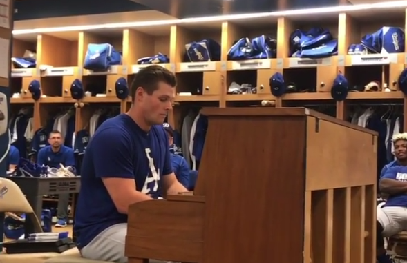 Pitcher Trevor Oaks puts on a show in the Dodgers clubhouse