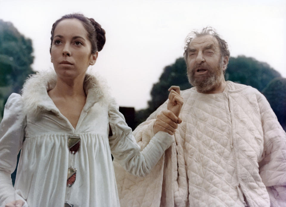 Josephine Chaplin and Welsh actor Hugh Griffith on the set of the film The Canterbury Tales directed by Pier Paolo Pasolini. (Produzioni Europee Associate/Sunset Boulevard/Corbis via Getty Images)