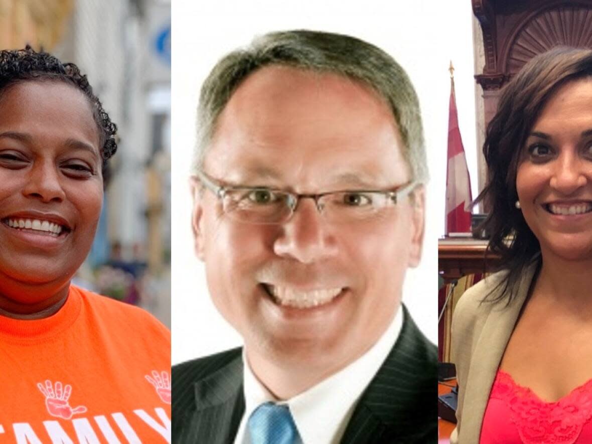 Rookie MLAs, from left, Suzy Hansen, Brian Wong and Angela Simmonds. (CBC, Nova Scotia Legislature - image credit)