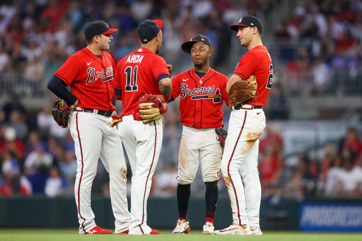 Infielders Austin Riley, Orlando Arcia, Ozzie Albies and Matt Olson (left to right) are among eight Braves to make the NL All-Star roster. (Brett Davis/Reuters)