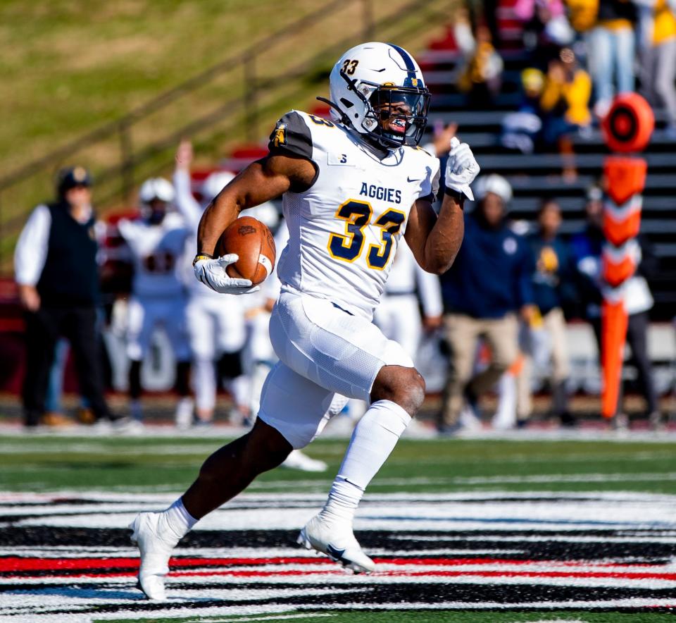 North Carolina A&T sophomore running back Bhayshul Tuten runs the ball against Gardner-Webb Saturday afternoon at Ernest W. Spangler Stadium at Gardner-Webb University in Shelby, NC. Gardner-Webb defeated North Carolina A&T 38-17.