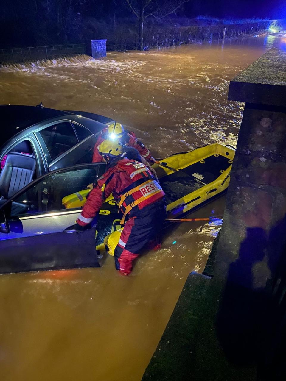 The Ford in Kenilworth after a car had tried to drive through flood water (PA)