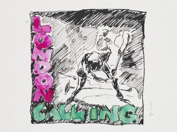 A 1979 preliminary sketch by Ray Lowry for the ‘London Calling’ album art, on display at the Museum of London (Samuel Lowry)