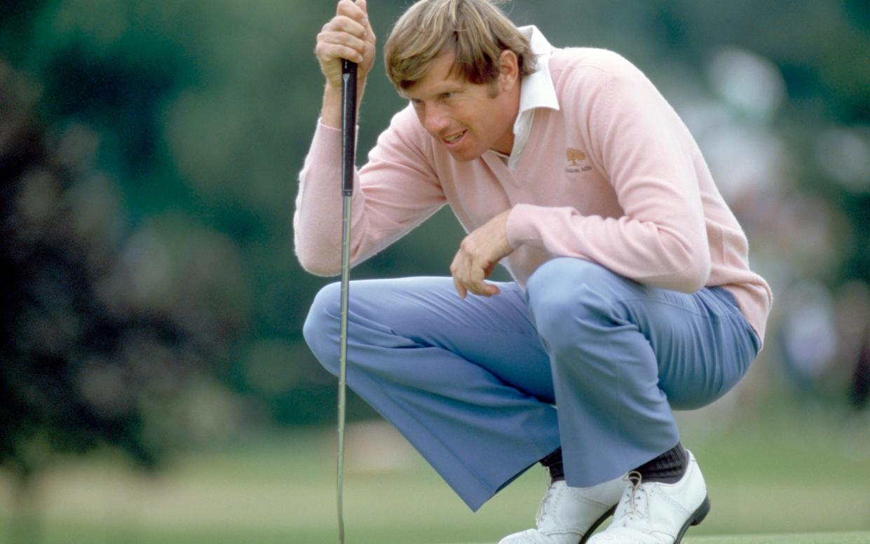 Lining up a putt during the US Open at Oakland Hills, Michigan, in 1985