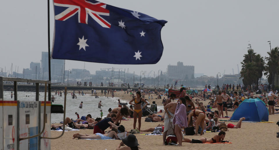 Crowds gather at St Kilda beach on Australia Day earlier this year. Image: AAP