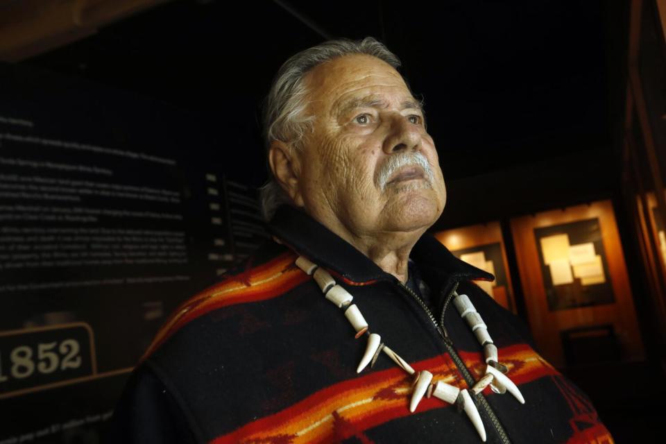 Gary Rickard, chairman of the Northern Wintu tribe, poses at a tribal cultural center.