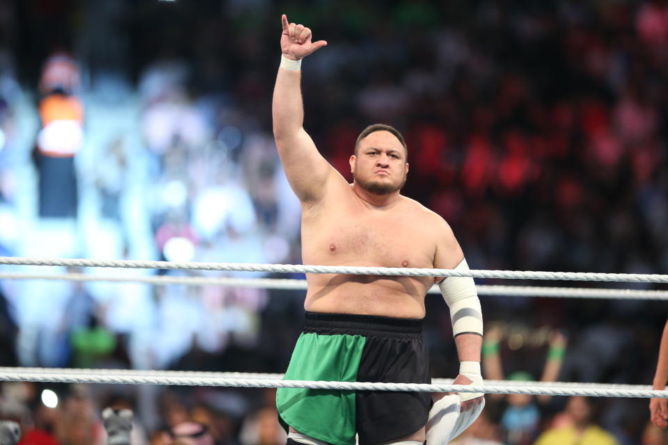 WWE superstar Samoa Joe is seen at the “Greatest Royal Rumble” in Jeddah, Saudi Arabia on April 27, 2018. (Photo courtesy of WWE)