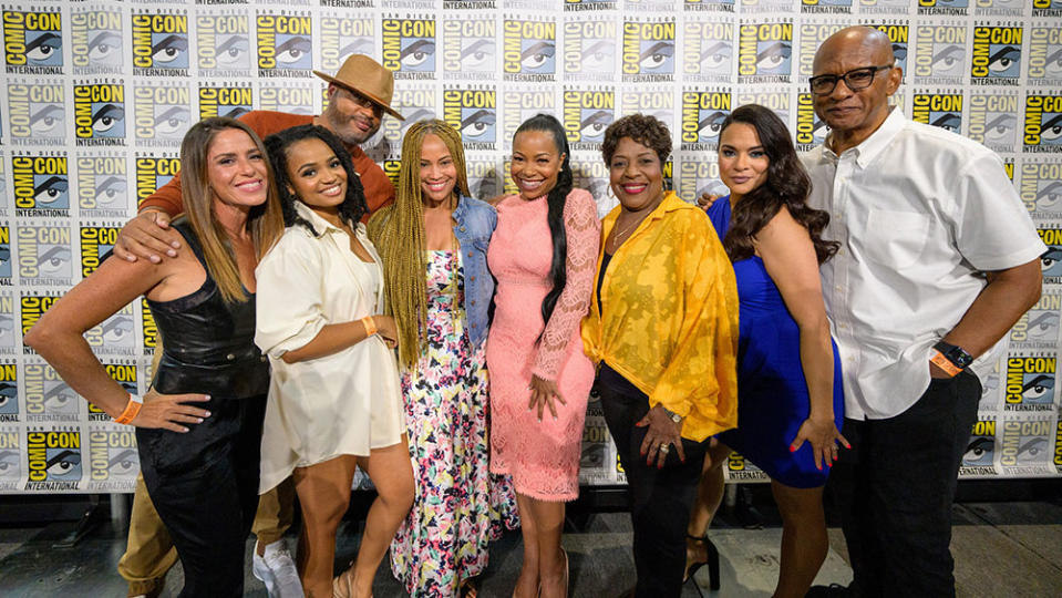 ‘The Proud Family: Louder and Prouder’ cast and creatives with Disney Branded Television president Ayo Davis - Credit: Disney/Image Group LA