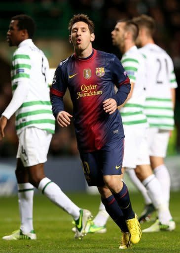 Barcelona's Lionel Messi, seen here during their UEFA Champions League Group G match against Celtic, in Glasgow. Celtic sent shockwaves around Europe as they produced a stunning 2-1 win