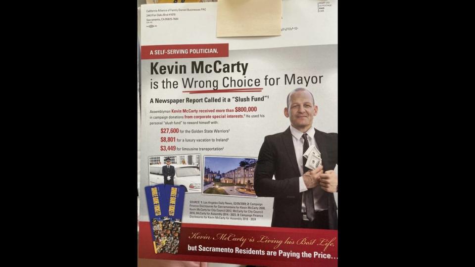 The California Alliance of Family Owned Restaurants PAC sent a negative mailer about Assemblyman Kevin McCarty, who’s running for mayor of Sacramento.
