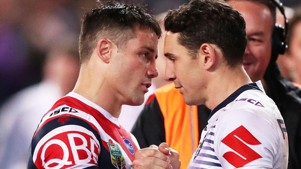 Cooper Cronk embraces Billy Slater after the match. Pic: Getty