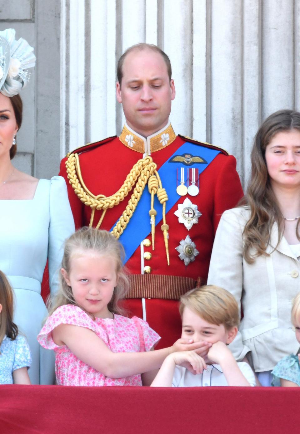 Prince William, Savannah Phillips, and Prince George at Trooping the Colour 2018.