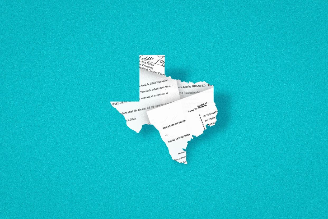 The shape of the state of Texas, constructed of court documents.