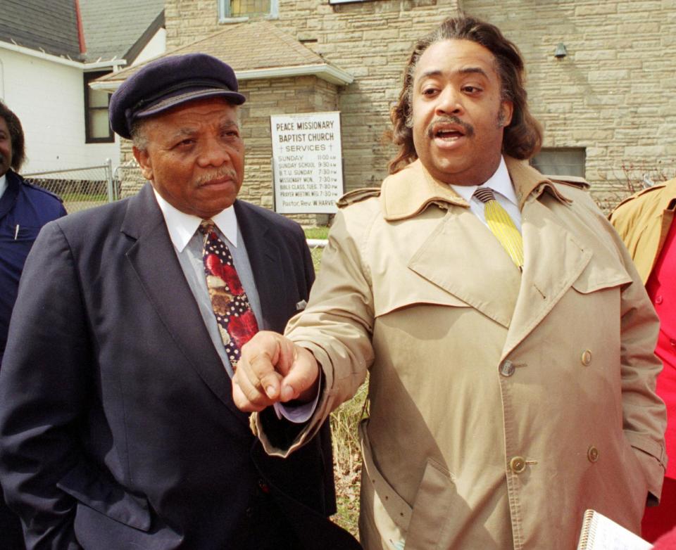Rev. Al Sharpton with Rev. Franklin Florence at the Peace Baptist Church in Rochester in 1994.