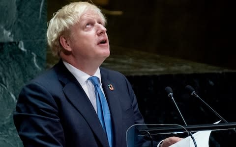 Prime Minister Boris Johnson addresses the 74th session of the United Nations General Assembly - Credit: AP