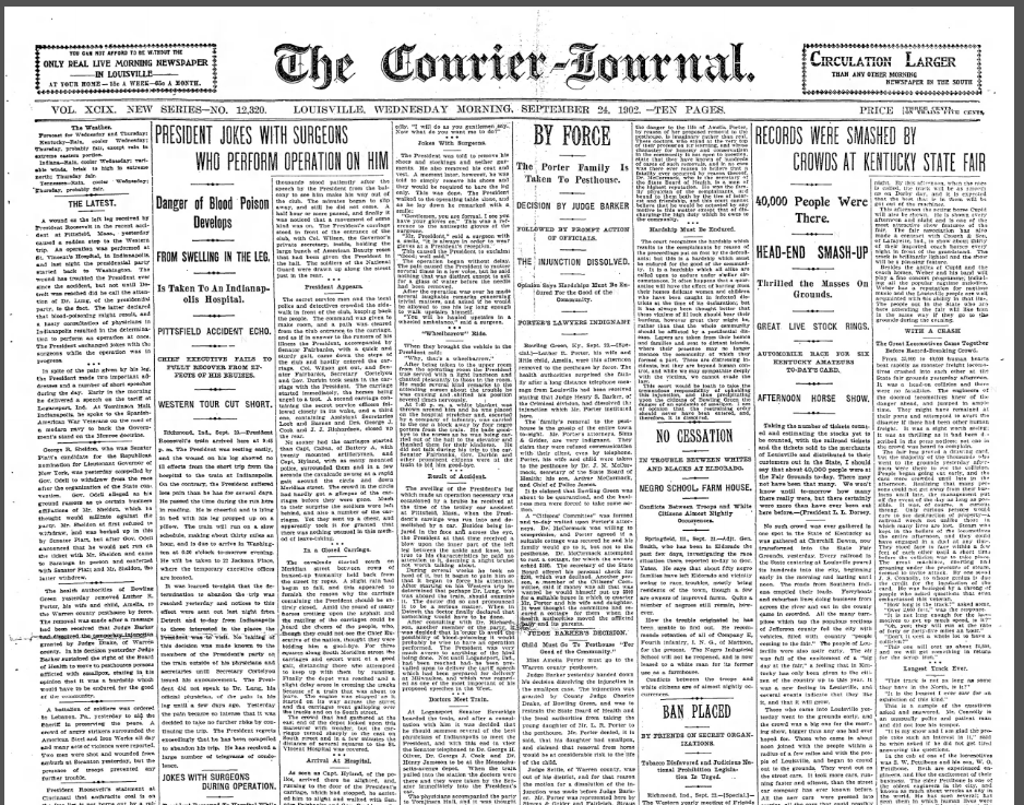 The front page of the Sept. 26 Courier-Journal, which discusses the success of the first Kentucky State Fair.