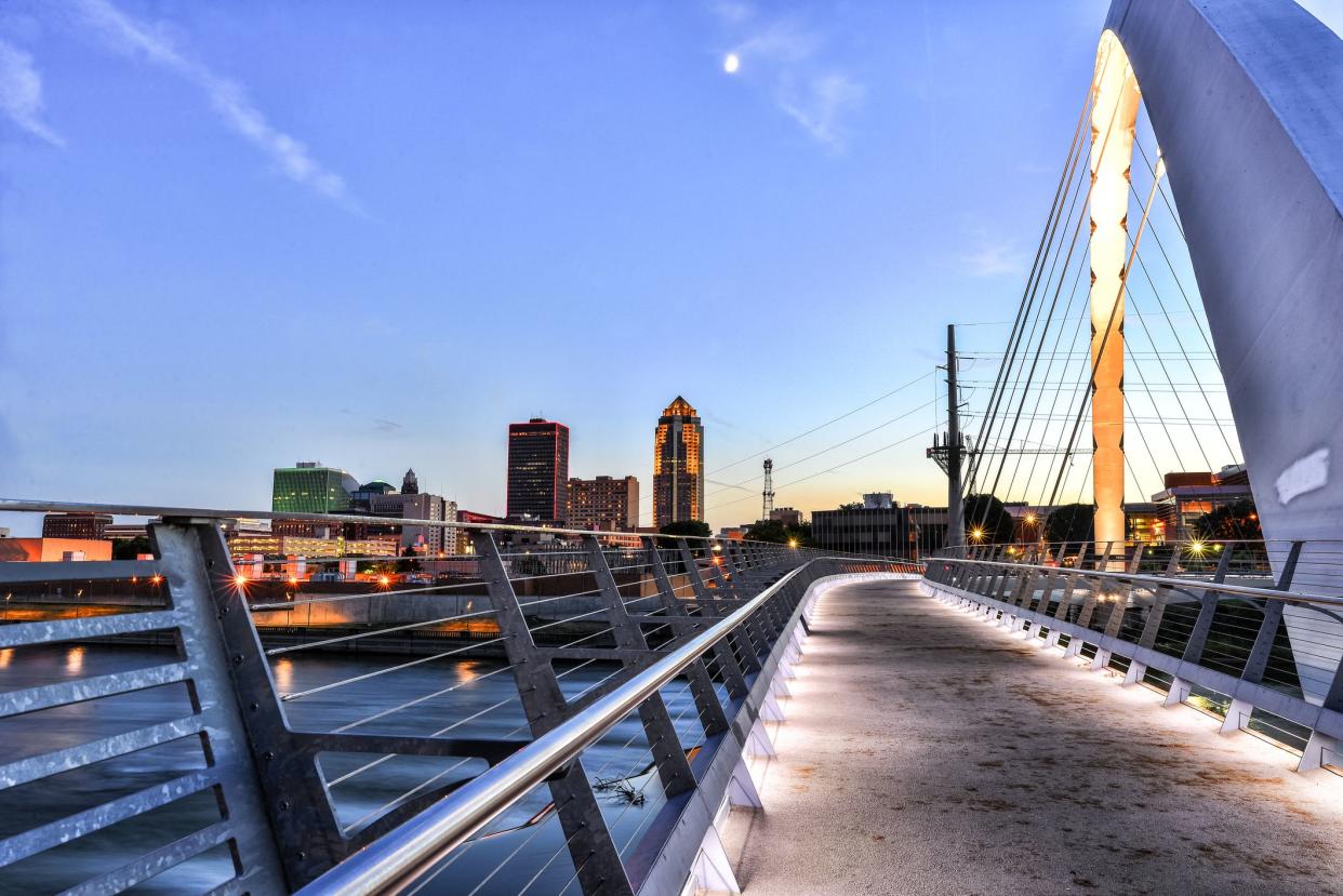 Des Moines Skyline and Walking Bridge at Night