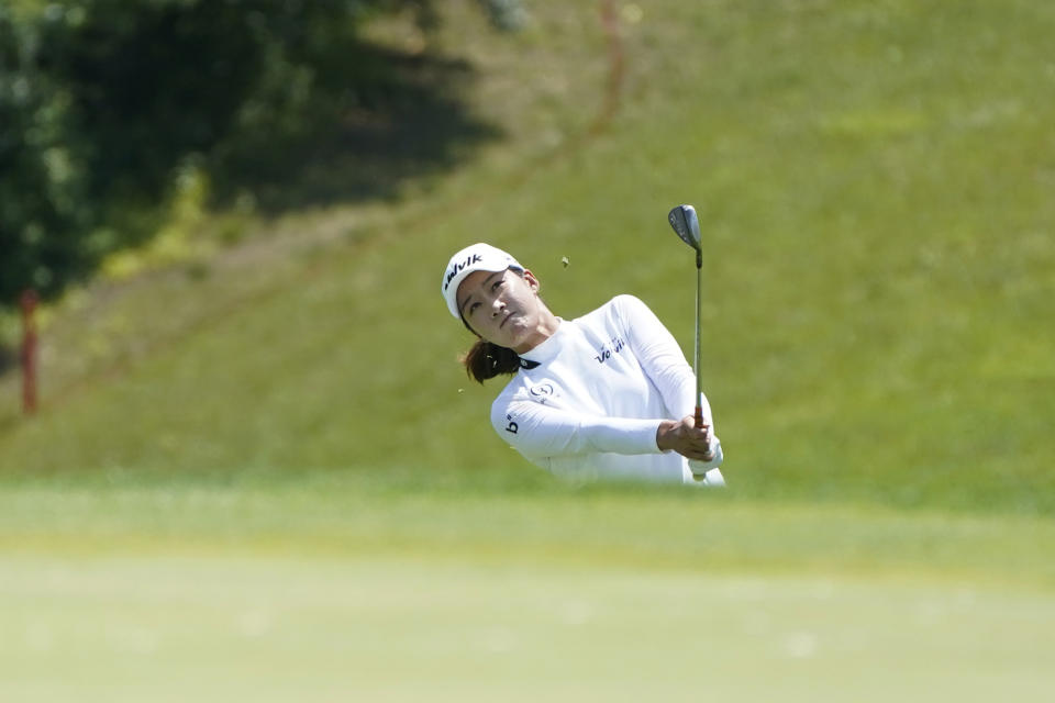 Chella Choi of Korea hits onto the 18th green during the second round of the Dana Open golf tournament at Highland Meadows Golf Club, Friday, July 14, 2023, in Sylvania, Ohio. (AP Photo/Carlos Osorio)