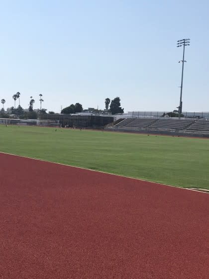 Venice's new grass football stadium is nearing completion and includes an all-weather track.