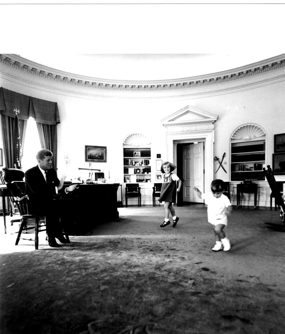 1962: Caroline and JFK Jr. dance in the Oval Office