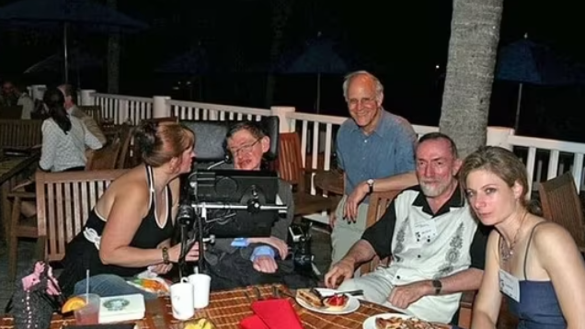 Stephen Hawking at a conference in the Caribbean held by Jeffrey Epstein (Supplied)