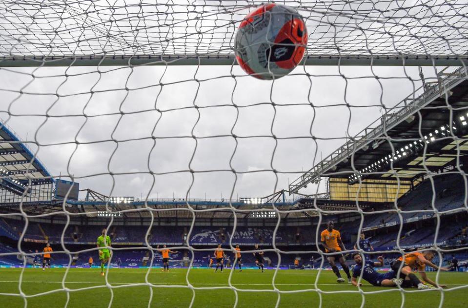 Olivier Giroud scores his side’s second goal on the stroke of half time.