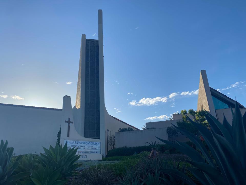 The Geneva Presbyterian Church in Laguna Woods, California, after a shooting took place on May 15, 2022.